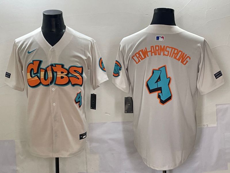 Men 2025 Chicago Cubs 4 Crow-Armstrong Cream Five generations Joint Name Nike MLB Jersey style 1